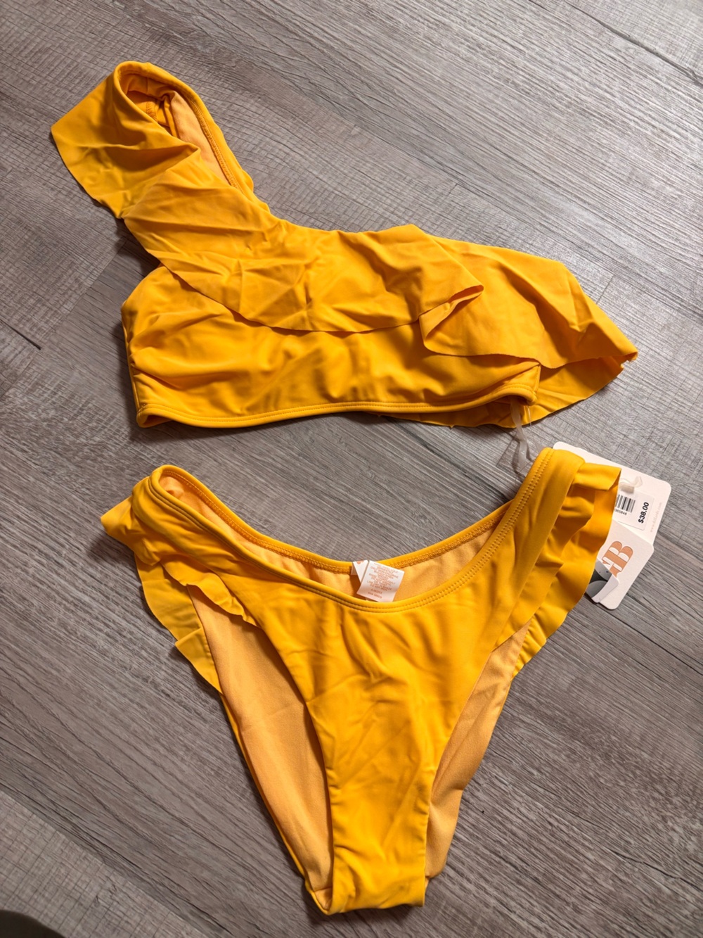 Gianni Bini Yellow One-Shoulder Ruffle Bikini